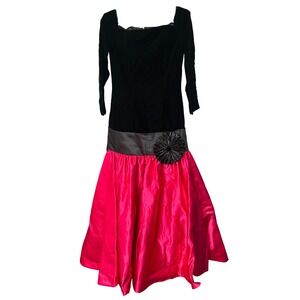 Velvet Victor‎ Costa Party Dress Hot Pink Satin Drop Waist Gown
